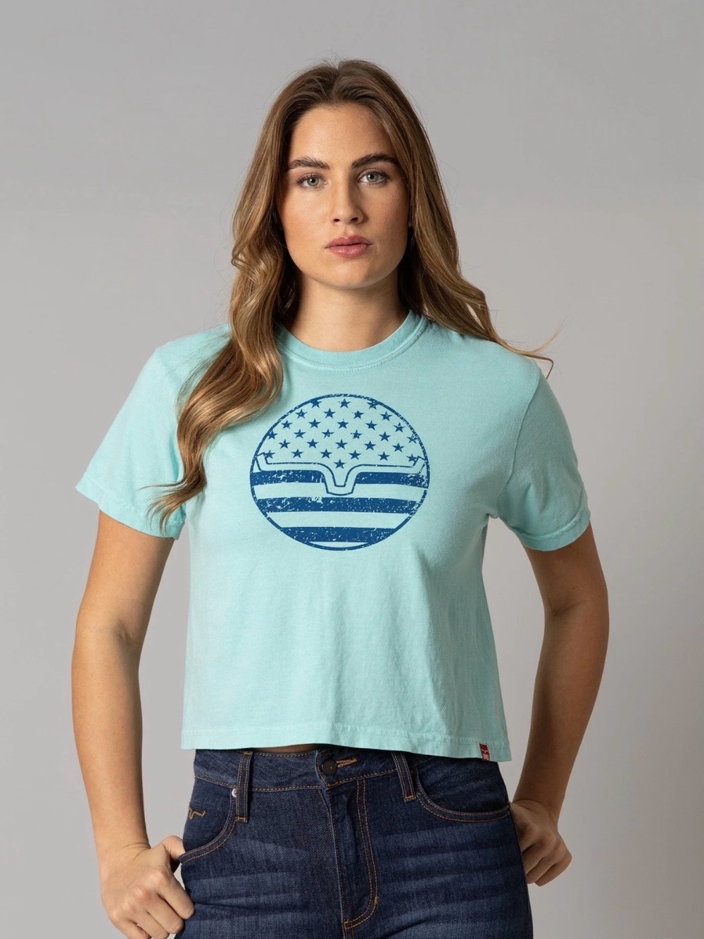 NWT Women's XL Kimes Ranch Light Teal Graphic Crop Tee